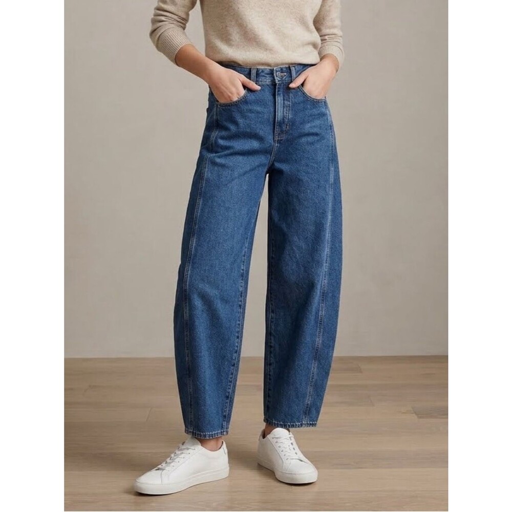 J.Crew High Rise Barrel Leg Jeans in Authentic Indigo Wash 25T Tall Inseam